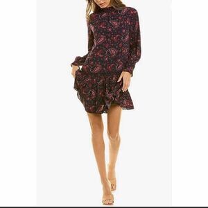 Rebecca Taylor Mini Dress Madeleine La Vie Boho Mock Neck Ruffle Size XS Floral